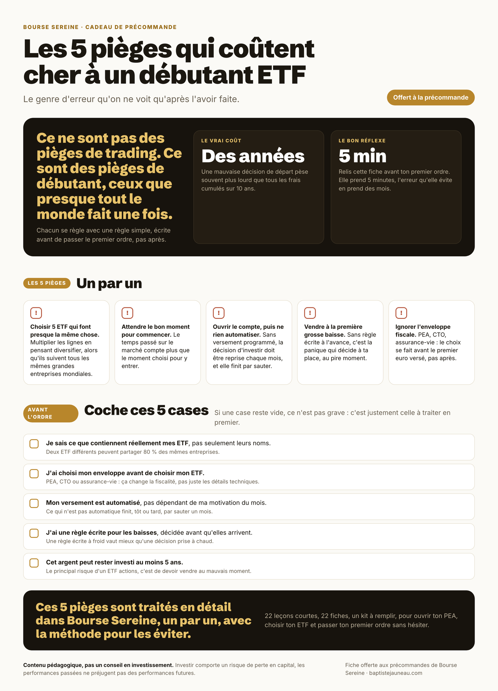 Fiche bonus : les 5 pièges qui coûtent cher à un débutant ETF