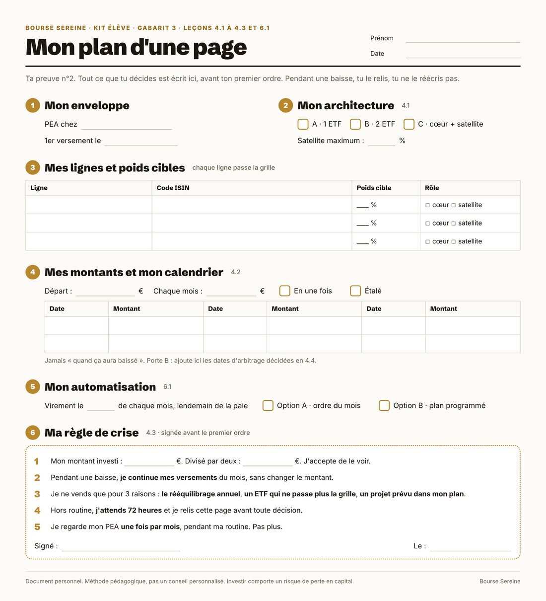 Modèle Mon plan d'une page